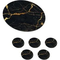 MuchoWow Glasuntersetzer Gold - Marmor - Glitzer - Luxus, Zubehör für Gläser, 6-tlg., Getränkeuntersetzer, Rund, Tassenuntersetzer Kork, 10x10 cm