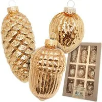 Krebs Glas Lauscha Christbaumschmuck Antikes Glas Nüsse & Zapfen (9-tlg), Christbaumschmuck aus Glas, mundgeblasen, handgefertigt, Zapfen