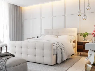 Boxspringbett Schlafzimmerbett MAURO 120x200cm Kunstleder Weiss inkl.Bettkasten