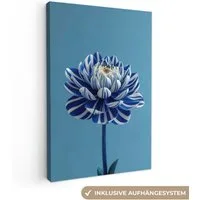 OneMillionCanvasses® Leinwandbild Blume - Blau - Blütenblätter - Streifen, Fotodruck (1 St), Leinwand Canvas Wandbild, Wanddekoration 20x30 cm