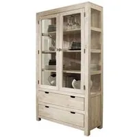Massivmoebel24 Standvitrine NATURE WHITE (Vitrine Akazie 110x45x200 white stone getüncht  NATURE WHITE #65) Vitrine Akazie 110x45x200 white stone getüncht  NATURE WHITE #65