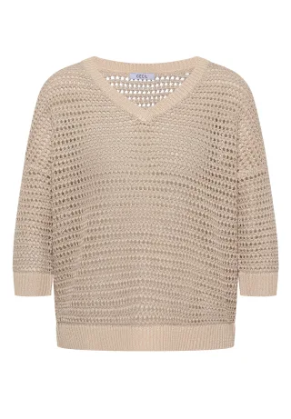 CECIL - Pullover mit V-Neck und Garnmix pearl beige - Gr. - XXL