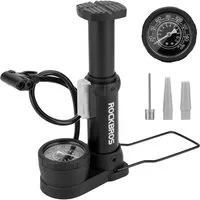 ROCKBROS Fahrradpumpe mit Manometer - Pumpe mit 3 Aufsätzen - 100 psi / 7 bar