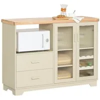 SoBuy Buffet FSB81, Schubladenschrank mit Glastüren, mit Schubladen Weinregal Sideboard Küchenschrank Kommode Flurschrank Mikrowellenschrank