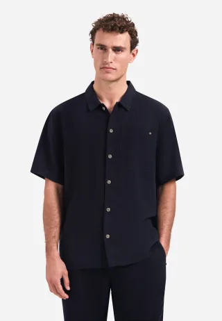 No Excess - Shirt Short Sleeve With Linen, Garment Dyed night - Gr. - XXL