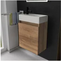 Alpenberger Badmöbel-Set Gäste WC Waschbecken mit Unterschrank - Badschrank Hängend, (Gäste WC Möbel Bamboo Farbe, Waschtisch mit Unterschrank Klein), Waschplätze für Kleine Bäder - Badschrank Hängend und Vormontiert
