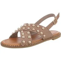 Ital-Design Modische Damen-Sandalen mit Nieten für Freizeit & Alltag Riemchensandalette (89852422) Blockabsatz Riemchensandalen in Hellbraun