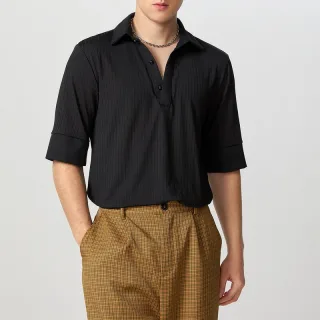 INCERUN Mens Solid Textured Casual Short Sleeve Shirt Fashion V-neck Lapel Top for Male