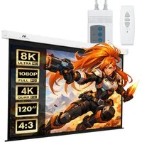 Maclean MC-593 Elektrische 4K-Projektionswand 240 x 180 cm 120 Zoll Motorleinwand (Wand- oder Deckenmontage)