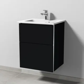 Sanipa 3way Keramik-Set Venticello Keramik-Waschtisch und Unterbau mit 2 Auszügen, Schwarz-Matt BS32008