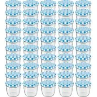 Wellgro Vorratsglas Einmachgläser Schraubdeckel blau kariert - 230 ml, (50-tlg)