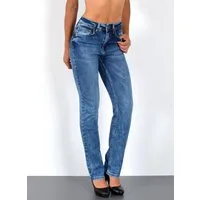 ESRA Straight-Jeans High Waist Straight Fit Jeans Damen Geradeschnitt Hose Straight High Waist Damen Jeans Straight Hose Gerade Schnitt Jeanshose Stretch