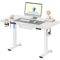 FLEXISPOT Schreibtisch Basic-Series Elektrisch höhenverstellbarer Schreibtisch (Anti-Kollisions-system, 2- Fach-Teleskop, mit Becherhalter & Kabelkanal & Haken & Aufbewahrungsbox, LED-Display), MAX. Load: 100kg, 100/110/120/140/160, MIT einteilige Ti