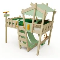 Wickey Kinderbett CrAzY Snuggy Massivholz-Hochbett mit Leiter, Lenker & Rutsche (opt) (Spielbett mit optionaler 175 cm Rutsche für maximalen Spielspaß, Abenteuer-Etagenbett mit Zubehör – auf Wunsch mit Rutsche), Massivholz-Konstruktion für Sicherheit
