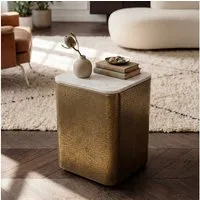 FINEBUY Beistelltisch FB116596 Sofatisch Marmor Wohnzimmertisch 33cm Couchtisch Handmade (Eleganter Tisch in antiker Goldoptik), Massive Platte aus edlem weißem Marmor