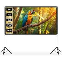 tectake Beamer-Leinwand für 4K, HD, Ultra HD und Full HD, Format 16:9, 100“ Deckeneinbauleinwand (Gain-Faktor 0, 7, robust, faltenfrei gespannt, inklusive Tragetasche)