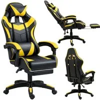 Wisam Gaming-Stuhl Gaming Stuhl Drehbar Fußstütze Schwarz Gelb