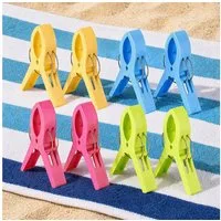 Haushalt International Sturmwäscheklammern Strandtuchklammern Handtuchklammer Bunt 12x6cm Kunststoff 8er Set, Mehrfarbig, Robust, gefedert, Urlaub, Camping