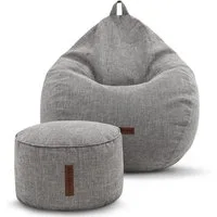 Green Bean Sitzsack Indoor Sitzsack XXL Home Linen +Hocker (2er Set Indoor Sitzsack 80x90x50cm + Sitzpouf 45x25cm mit EPS-Perlen Füllung -, Fußhocker Fußkissen Sitz-pouf Bodenkissen Liegekissen), Sitzkissen Lounge Chair Sitzhocker Relax-Sessel Bean B