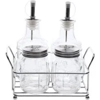 Neuetischkultur Menage-Set Menage-Set unbefüllt 5 Teile Glas/Metall, (5-tlg., 1 Metallkorb, 2 Essig/Ölspender, 2 Salz/Pfefferstreuer)