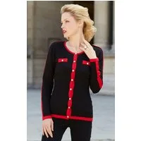 Passioni Strickjacke Twinset in Schwarz mit roten Kanten und Taschendetails