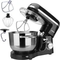 Arebos Küchenmaschine 6L Edelstahl-Rührschüssel, 1500 W, inkl. Rührhaken, Knethaken, Schneebesen, Spritzschutz