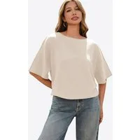 Imily Bela Strickpullover Damen Kurzarm Pullover locker geschnitten (Packung, 1-tlg., 1per-Pack) in Unifarbe