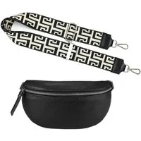 ITALYSHOP24 Bauchtasche Made in Italy Damen Leder Gürteltasche Hüfttasche Brusttasche Bodybag (Spar-Set aus einer Tasche mit dem Ledergurt und einem breitem Stoffgurt/Umhängeband, Crossbody Bag mit zusätzlichen Riemen), 1 Tasche & 2 Gurte, Schulterta
