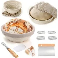 PFCTART Gärkorb Gärkörbchen Set 3-tlg. Brotkorb Rundformen aus Rattan & Antihaft, (Set 10-tlg), Gärkorb Set Für Selbstgemachtes Brot - Inkl. Rezeptheft & Spatschutz