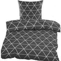 KH-Haushaltshandel Bettwäsche 2-tlg. Seersucker Bettwäsche 135x200 +80x80cm, grau weiß, Seersucker, 2 teilig, mit Dreiecken gemustert, bügelfrei