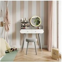 Vicco Schminktisch Edda, Grau, 80 cm mit LED Beleuchtung und Hocker (2-St)