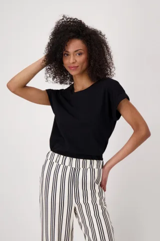 monari - T-Shirt mit Ärmelaufschlag schwarz - Gr. - 38