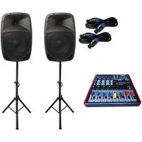 DSX Powermixer Pa Anlage DJ 2 Wege 25 cm Lautsprecher Boxen USB Stativ Party-Lautsprecher (1200 W)