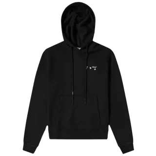 Schwarzer Hoodie Mit Cremefarbenem, Einfarbigem Pfeillogo Auf Der Rückseite