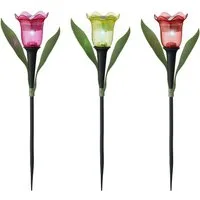 Lumineo LED Solarleuchte, Dauerlicht, kaltweiß, LED Solar Dekoleuchte Blume 28cm Kunststoff Warmweiß 3 Stück sortiert