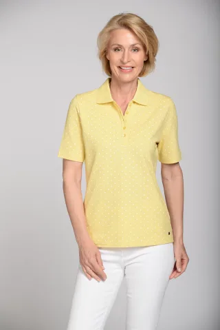 CLARINA - Polo-Shirt,1/2 Arm,Punkte,Piqu gelb-weiss - Gr. - 44
