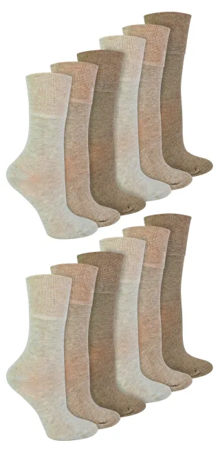 IOMI - 12 Paar Multipack Damen Diabetiker Bambus Socken | Damen Extra breite nahtlose Socken mit nicht elastischen sanften Grip Top - Beige
