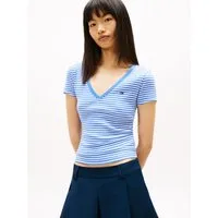 Tommy Jeans Kurzarmshirt TJW SLIM ESSENTIAL RIB V SHORT SLEEVE mit gerippter Struktur, V-Ausschnitt, Slim Fit