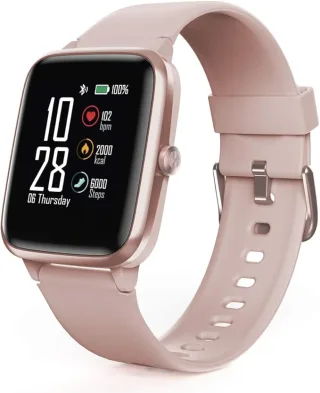 Hama Fit Watch 5910 [inkl. Kunststoff-Armband rosa] Edelstahlgehäuse roségold
