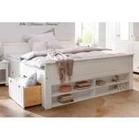OTTO home Massivholzbett Tessin, Stauraumbett, Landhausstil, Schubladen optional, rustikal (Breite/Belastbarkeit 180cm/220 KG, 140cm/180 KG), zertifizierte Kiefer, Kassetten-Optik, stabile Qualität