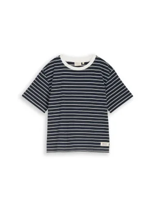 Denim Tom Tailor - Boxy Fit T-Shirt navy irregular stripe - Gr. - S