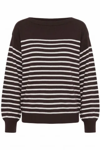 ICHI - Gestreifter Pullover braun - Gr. - XS