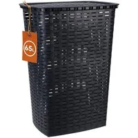 Spetebo Wäschetruhe Kunststoff Wäschekorb Rattan Optik 65 L antrazit (Packung, 1 St., Wäschebox + Deckel), Wäschebox mit Deckel und Tragegriffen