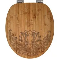 banjado WC-Sitz Bambus mit Gravur Lotus und Mondphasen (umweltfreundliches Material, integrierte Absenkautomatik), 45,8 x 37,5 x 5 cm