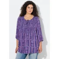 Ulla Popken Longbluse Smokbluse gemustert Rundhals 3/4-Arm Krepp