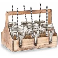 Zeller Present Glas, 6-tlg., Glas, Holz, Metall, je 6 Gläser, Deckel und Strohhalme, in praktischer Holzkiste