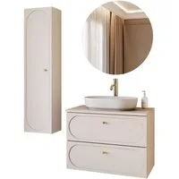 Lookway Badmöbel-Set IVORY 80 cm mit Soft-Close & Waschbecken, (Badezimmer-Set mit wählbarem Spiegel, Becken und Armatur), Breite: 80 cm, Tiefe: 46cm, Höhe: 57 cm