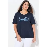 Ulla Popken T-Shirt T-Shirt Smile Classic V-Ausschnitt Halbarm
