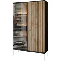 Lookway Hochschrank ECLIPSE WTSZ104 Vitrine mit Beleuchtung Eiche schwarz wotan 4 mm gehärtetes Glas