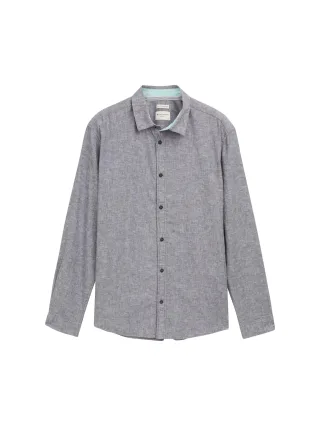 Tom Tailor - Regular Fit Hemd mit Leinenanteil tarmac grey chambray - Gr. - L